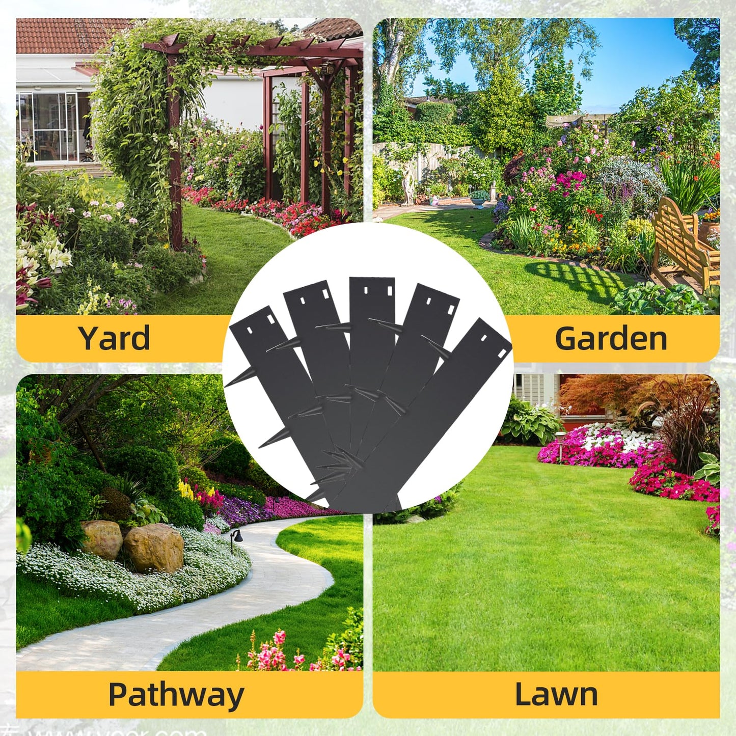 5PCS Steel Landscape Edging 39 x 7Inch (4 Inch Metal Strips + 3inch Nail) Black Garden Edging Border Length Flexible Landscape Edging Anchoring Stakes