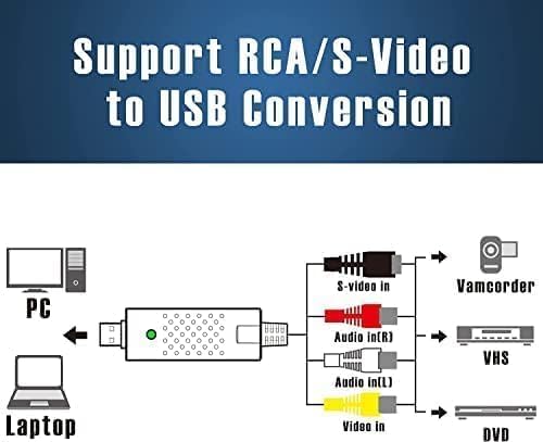VIXLW Hi8 Capture Card, USB Video Capture Card Device, Audio Video Converter Grabber for RCA to USB-Convert VHS Mini DV