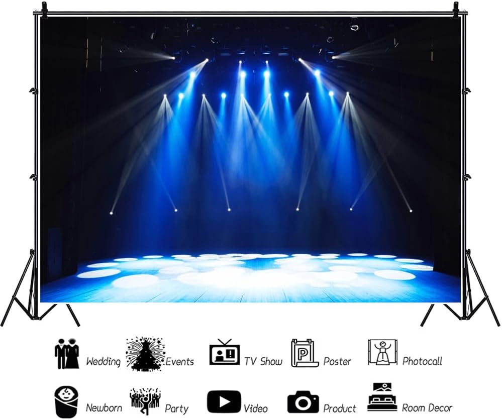 Leowefowa 10x8ft Vinyl Stage Concert Backdrop Spotlight Lights Night Club Photo Background Let's Glow Crazy Theme Party