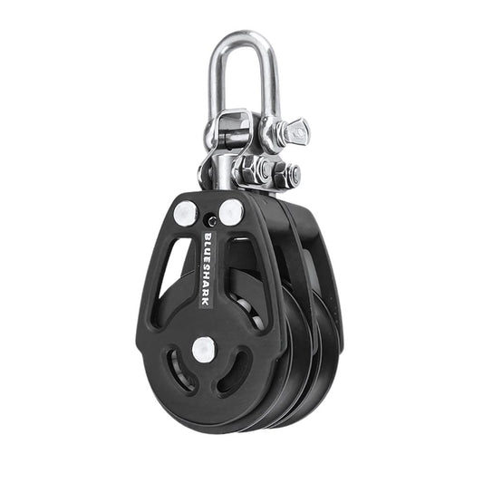 Blue Shark 2254-38 mm Fixed Double Aluminum Sailing Block - Max Line: 3/8” (10 mm), Safe Working Load (SWL): 1600 lbs, Breaking Load: 2850 lbs (1-Pack)