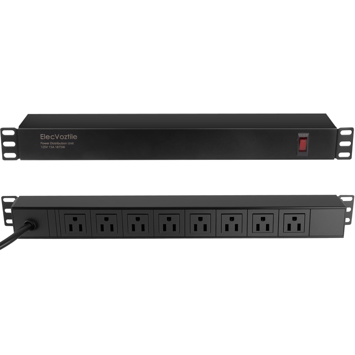 ElecVoztile 8 Outlet Rack Mount PDU Power Strip, 1020J Surge Protection & 15A Overload Switch, Fits 19'' Network Server Rack, 6ft 14AWG Cord, 1U RackMount, Rear Plug