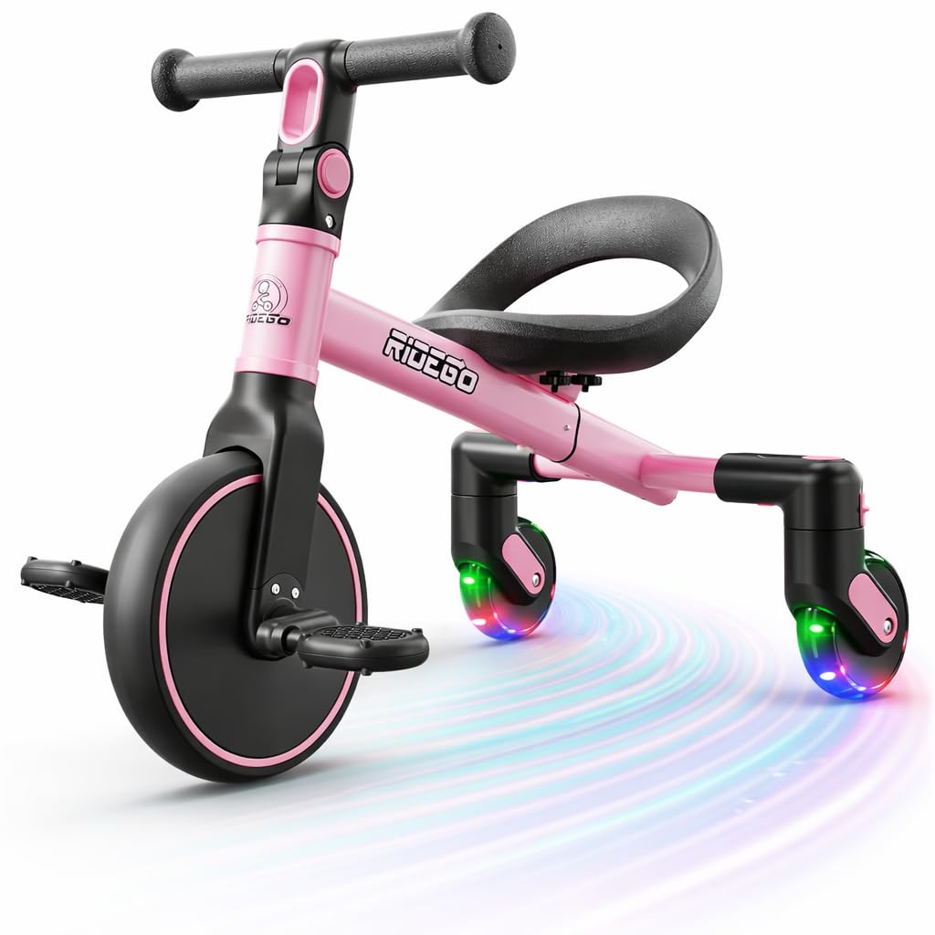 Ridego 3-in-1 Toddler Tricycle for 2-5 Years, Drift Trike with 360° Spin, Light Up Wheels, Adjustable Seat, Toddler Bike for Boys Girls