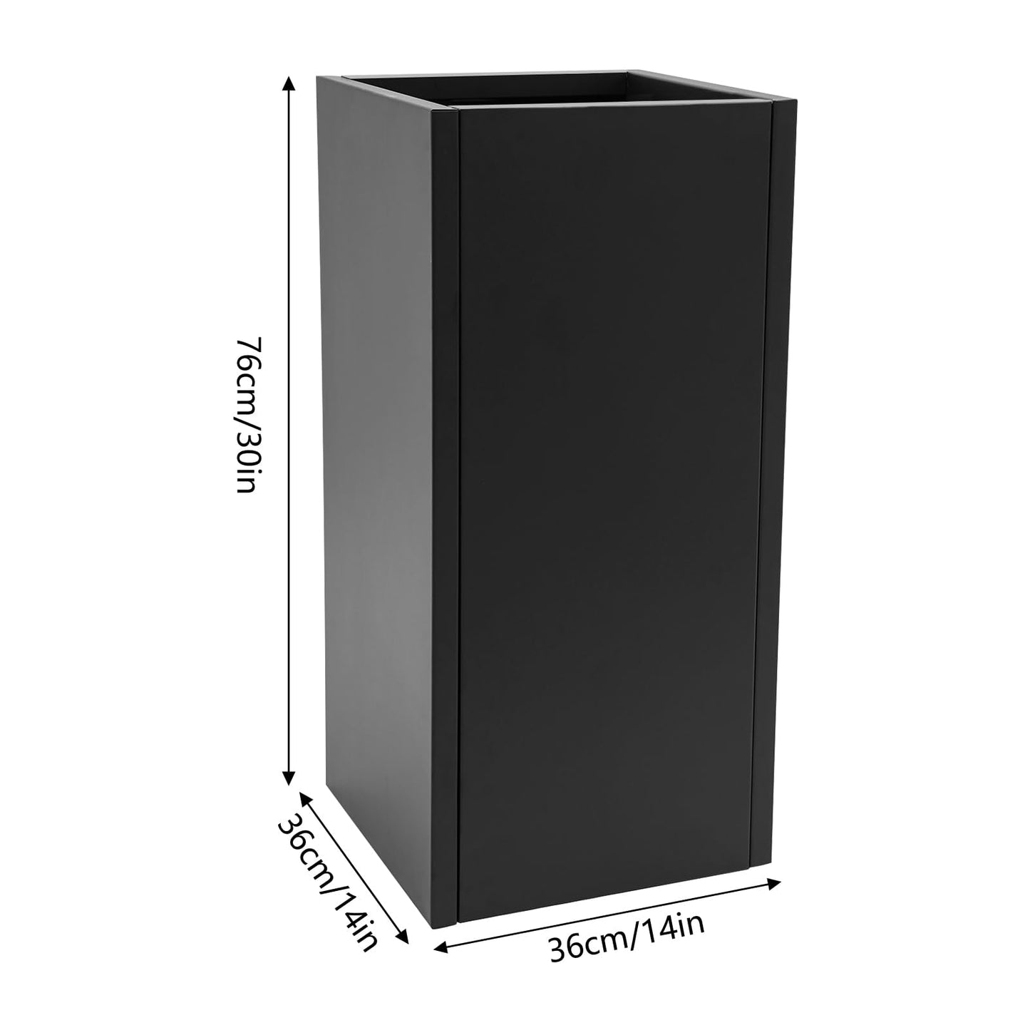 Tall Rectangular Planter for Plants, 14x14x30 Inch Large Black Metal Planter Box with Removable Shelf, Modern Indoor Outdoor Flower Pot for Patio, Porch, Garden (Black)
