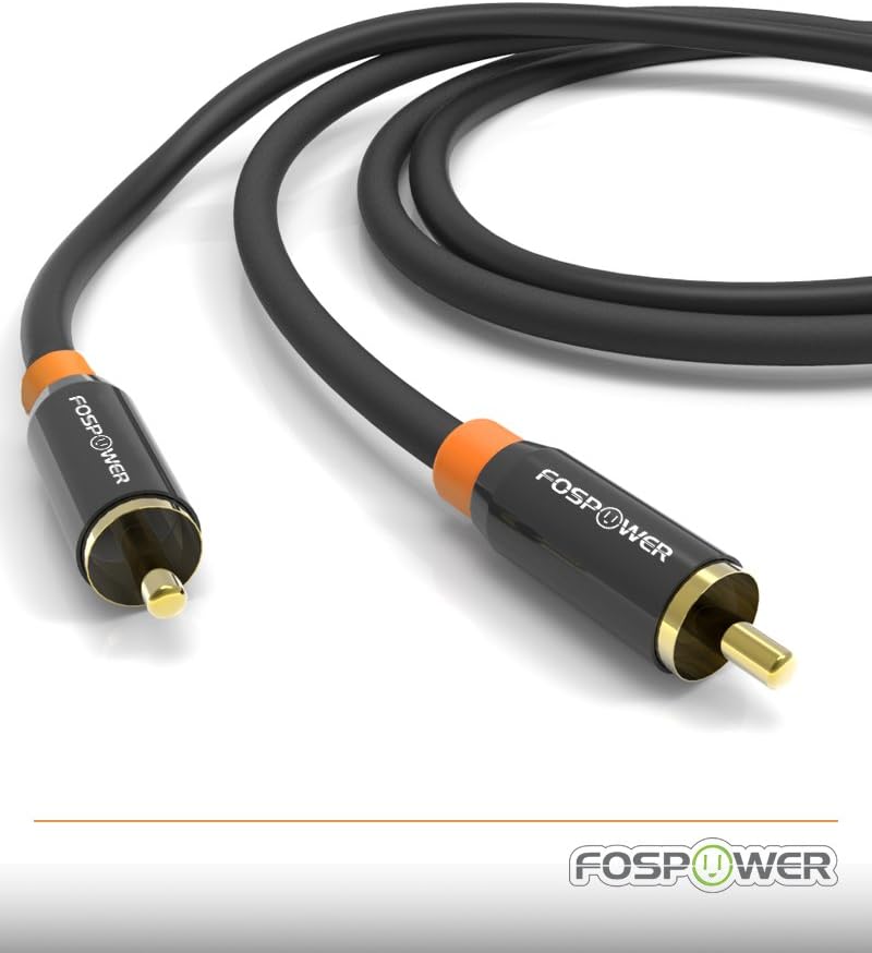 [24K 10ft FosPower Digital Audio Coaxial Cable Gold Plated Connectors] Premium S/PDIF RCA Male to RCA Male for Home