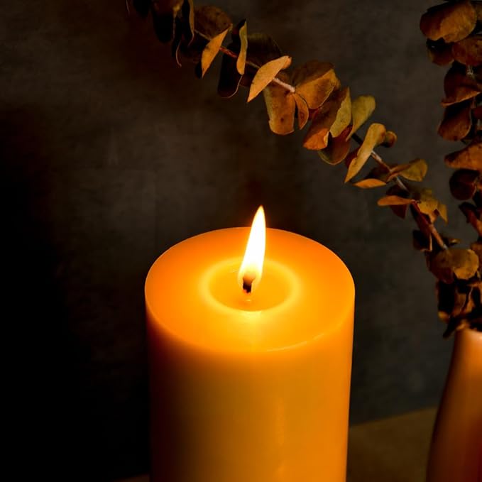 3"x 9" Large Beeswax Pillar Candle, Made of Pure Natural Beeswax, with Ultra Long Burning Time and Low Allergenicity-Raw,124H