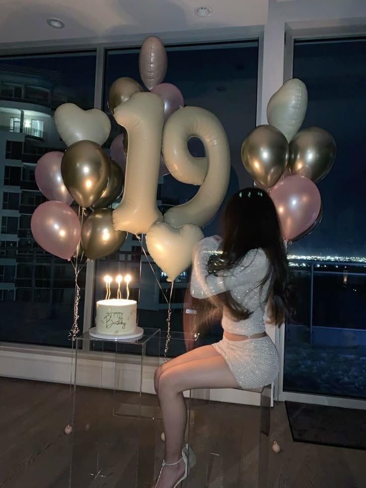 Number Balloons by [Brand Name] - 40-Inch Cream 19 Foil Balloons for Birthday & Wedding Celebrations