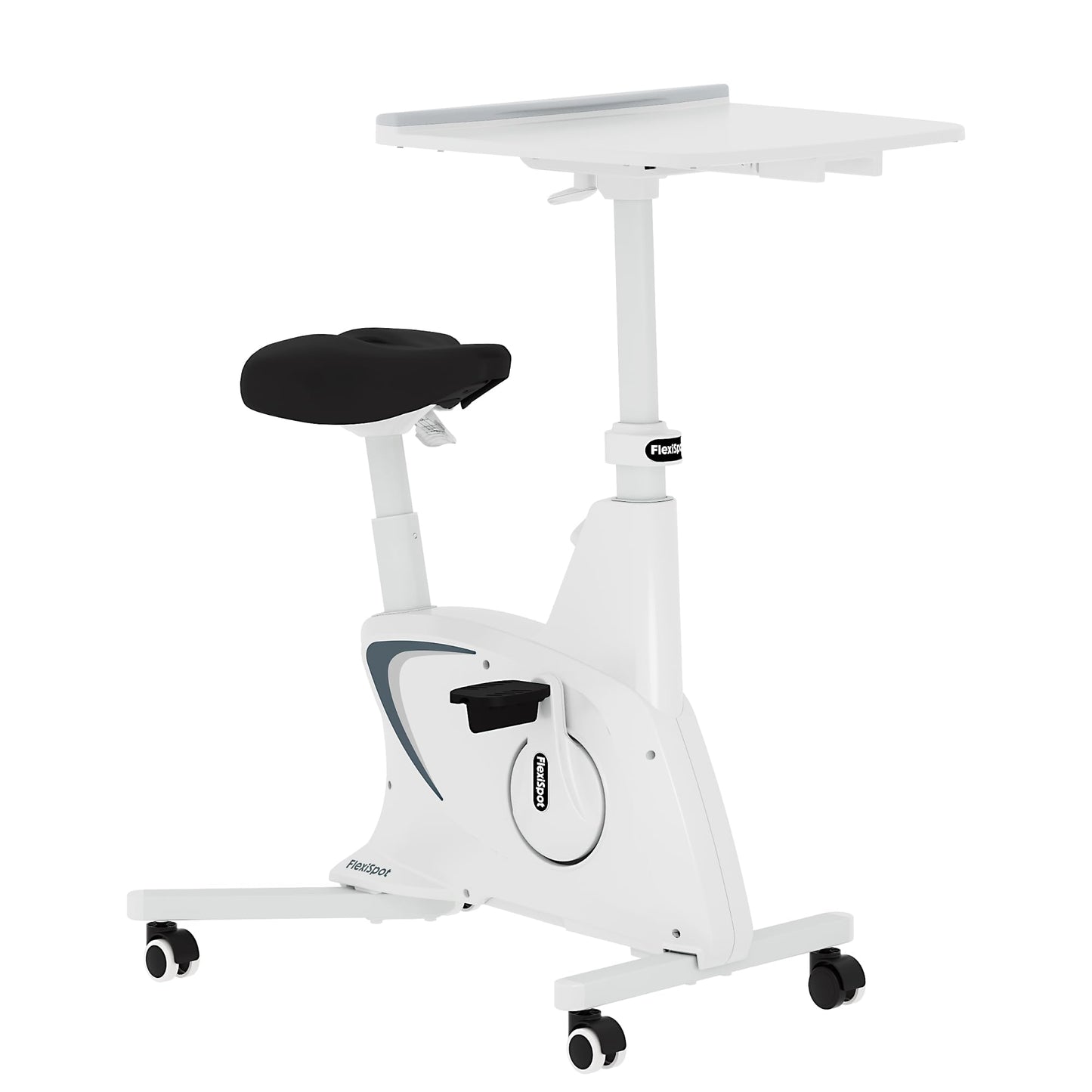 FLEXISPOT Exercise Bike with 2D Desktop, Space Saving Under Desk Bike with Removable Desk, Stationary Bikes Upright Indoor Bikes with 8 Level Magnetic Resistance Upgraded Pro Flywheel, V9 White