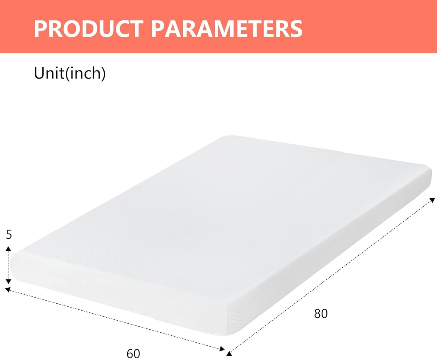 FDW | 5 Inch Queen Mattress | Medium Firm | Gel Memory Foam Mattress | White | Bed in a Box, CertiPUR-US Certified | Pressure Relief, Cooling Ventilated Foam | Washable Removable Cover