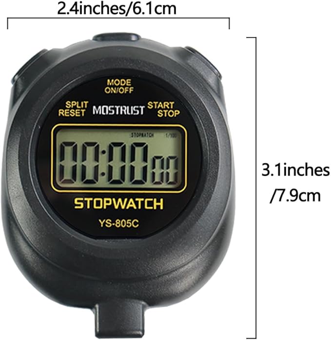Digital Simple Stopwatch Timer, Single Lap Stopwatch Countdown Timer with On/Off, AAA Battery(Included) Stopwatch for Kids Students Coaches (Black)