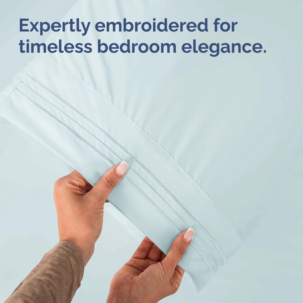 Queen Pillow Cases Set of 2 | Ultra Soft Hotel Quality Pillowcase Covers - Wrinkle-Free, Stain-Resistant - Ice Blue