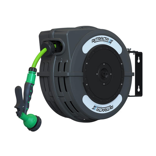 Macnaught C1 Series Retractable Garden Hose Reel, 40 Ft Water Hose Reel Heavy Duty Retractable Hose with Metal 180° Swivel Rotation Bracket for Wall Mount - Gray