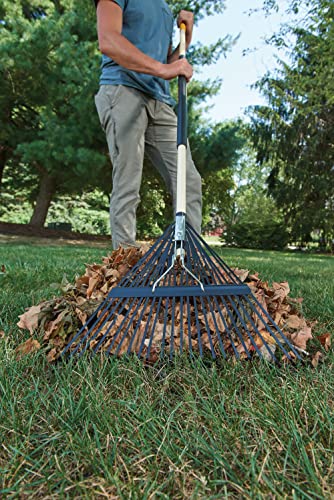True Temper Steel Tine Leaf Rake with Hardwood/Steel Handle for Lawns, Gardening, and Dethatching, 22 Tines, Black
