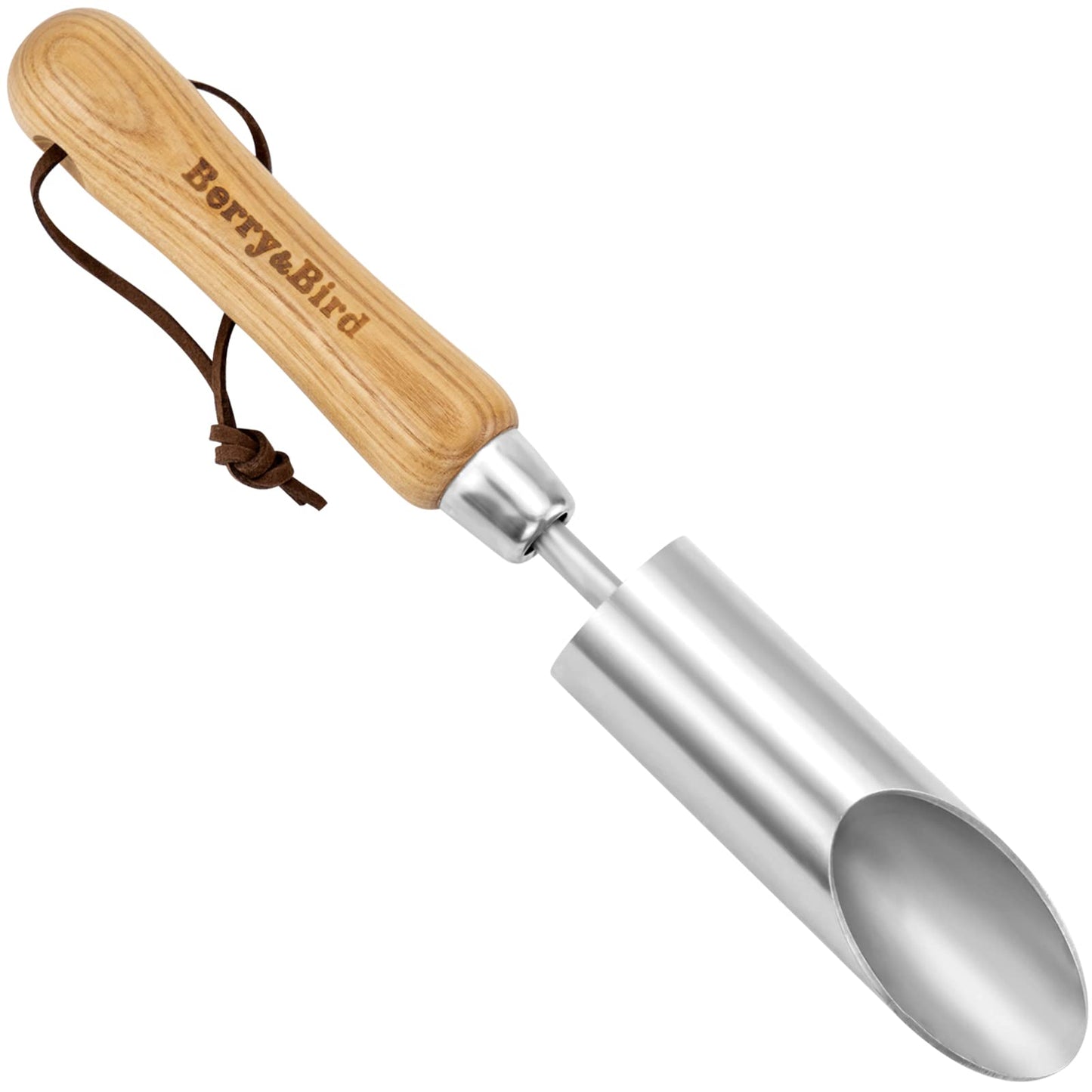 Berry&Bird Bulb Planter Tool, 12" Garden Bulb Transplanter Tool, Stainless Steel Manual Hole Digger with Wooden Handle, Transplanting Agricultural Dibble Tool for Seed Planting & Flower Planter