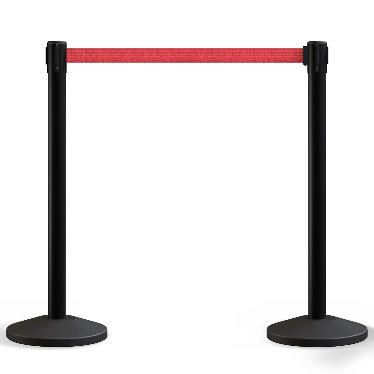 Crowd Control Warehouse Set of 2 Stanchion Retractable Belt Barriers, 11 Foot Red Belt Barrier with 40” Black Posts, Premium Crowd Control Barriers with Heavy Duty Concrete Base, CCW Series RBB-100
