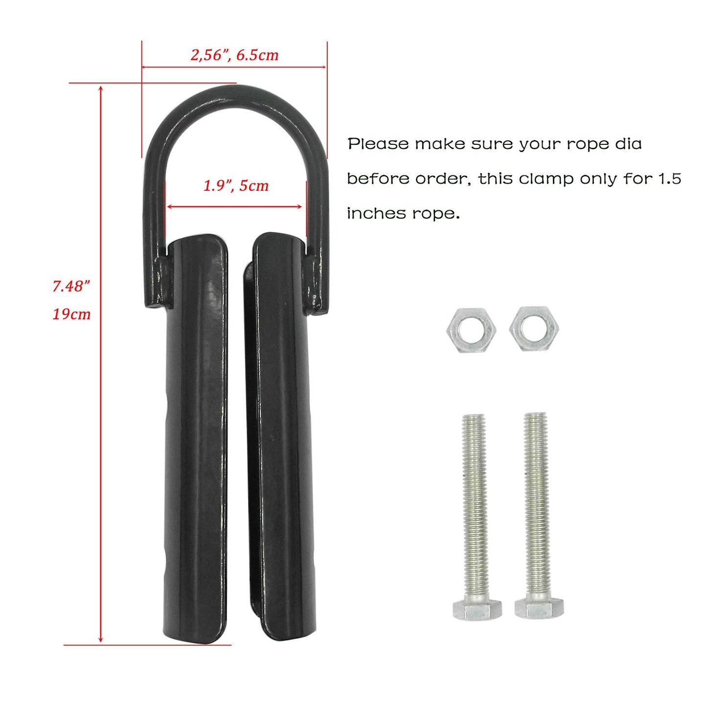 Vehcarc 2 Sets Climbing Rope Clamp, 1½",1.5” Battle Rope Attachment Hook Accessories, Rope Clasp for Rope Climb, Climbing Training Garage Home Gym Workout Fitness Strength Training (1.5" 2PCS Black)