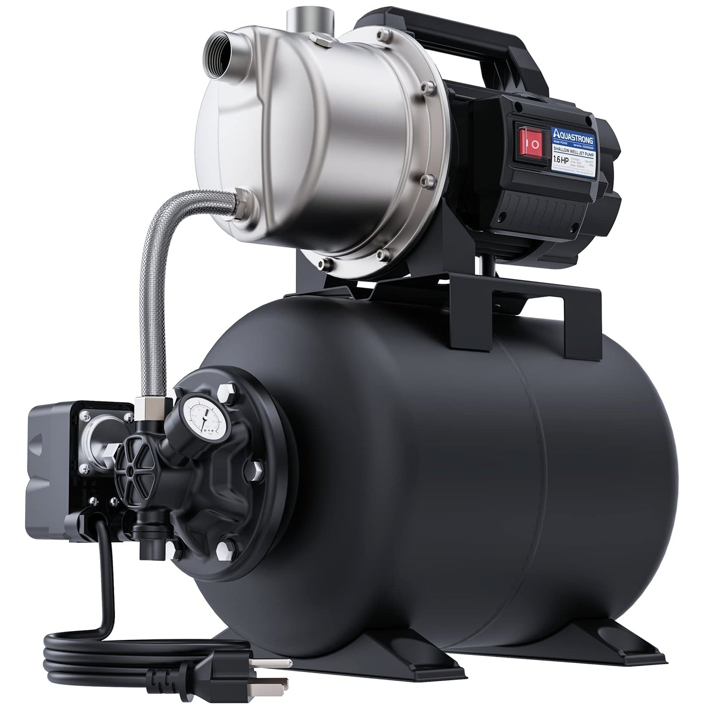 Aquastrong 115V Shallow Well Garden Pump, Stainless Steel, 1320 GPH, Automatic Water Booster Jet Pump for Home, Garden, Lawn,Irrigation,1.6 HP with Pressure Tank