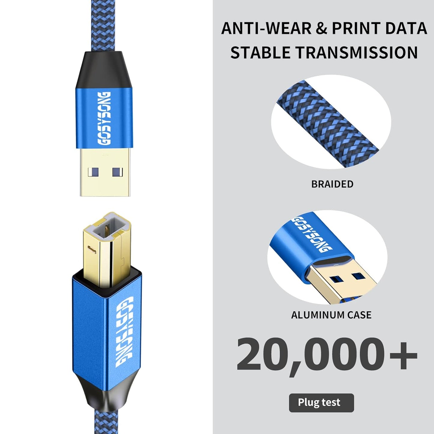 40ft Active USB A to B Cable - High Speed Long Printer USB