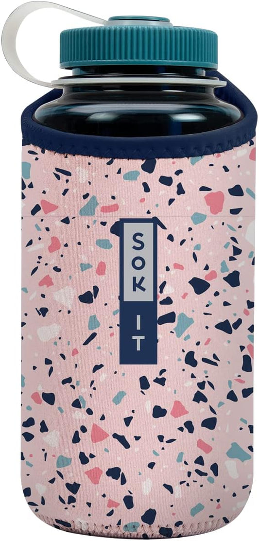Sok It BotlSok Water Bottle Sleeve Insulated Neoprene Cover (Pink Terrazzo, Fits 32oz Nalgene)