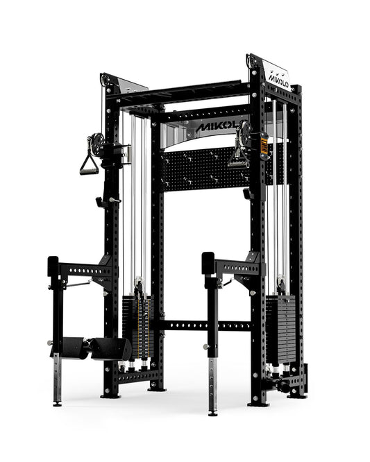 Mikolo Anubis-2.0 Smith Machine with Weight Stack, 3“×3” All-in-One Power Cage with LAT Pulldown & Cable Crossover, 3200LBS Multi-Function Trainer with Aluminum Pulley System for Fitness Home Gym