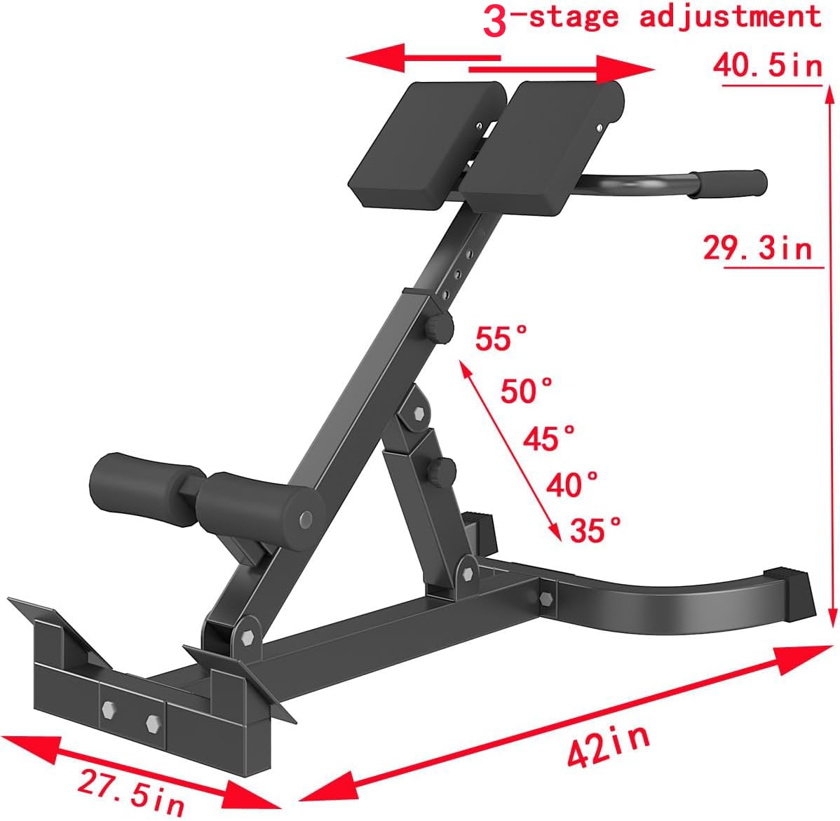 Multi-angle adjustable Roman chair, foldable storage Roman bench, goat-style lumbar support fitness equipment, height adjustable fitness bench