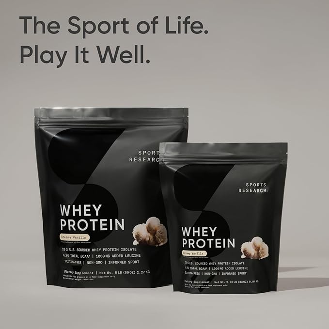 Sports Research Whey Protein Isolate - Sports Nutrition Protein Powder 25g per Serving - 2.1lb Bag Whey Protein - Vanilla Flavor - Bulk Protein Powder, 26 Servings
