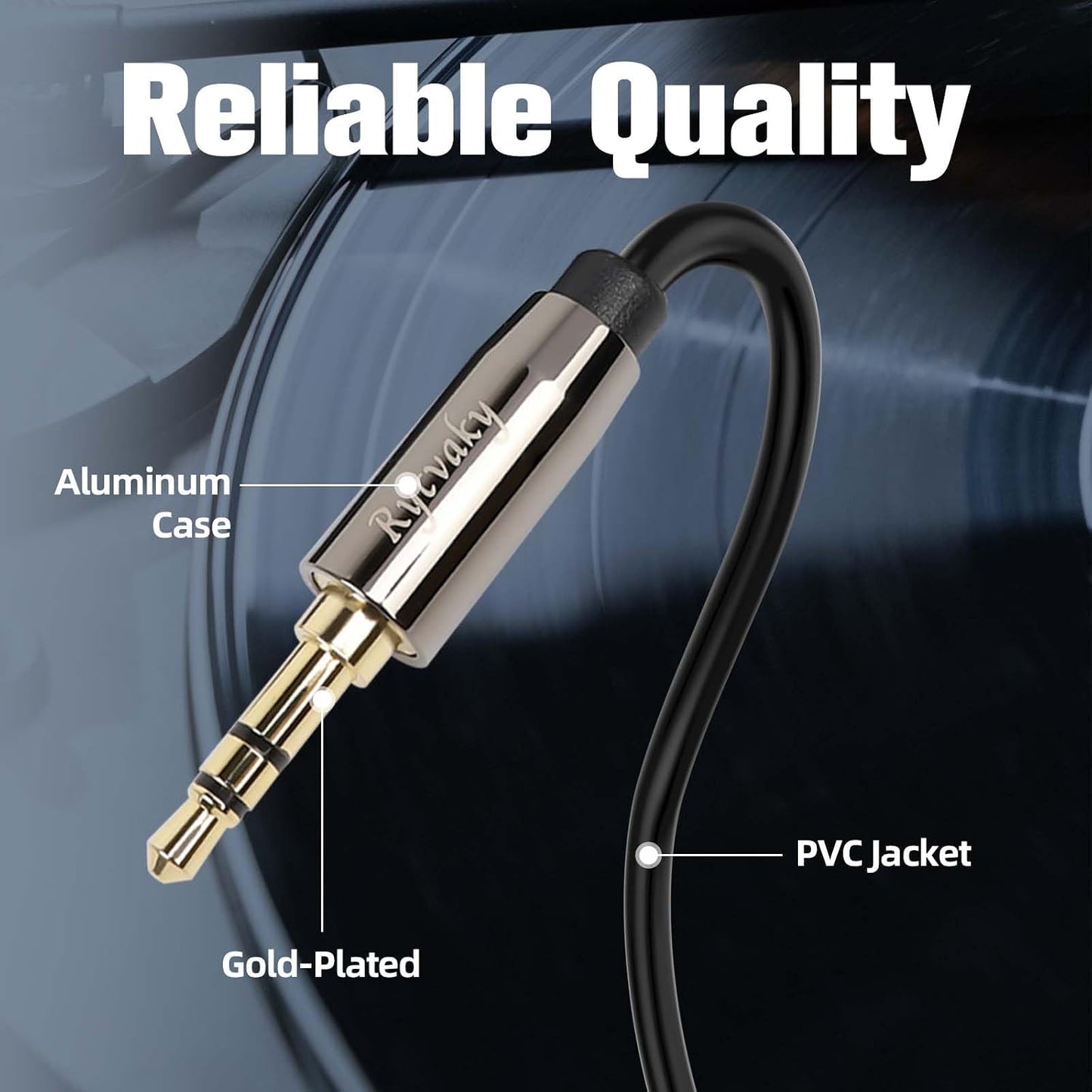 rycvaky 3.5mm 6.35mm 1/4" 1/8" Connectors(35ft/1pk) to Auxiliary Audio Cable, Male to Male TRS Stereo Audio Cable
