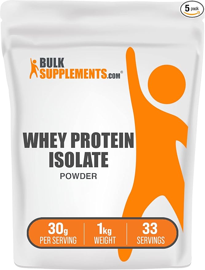 BulkSupplements.com Whey Protein Isolate Powder - Whey Protein Powder, Unsweeteneed, Unflavored & Gluten Free - 30g per Serving, 1kg (Pack of 5) (11 lbs)