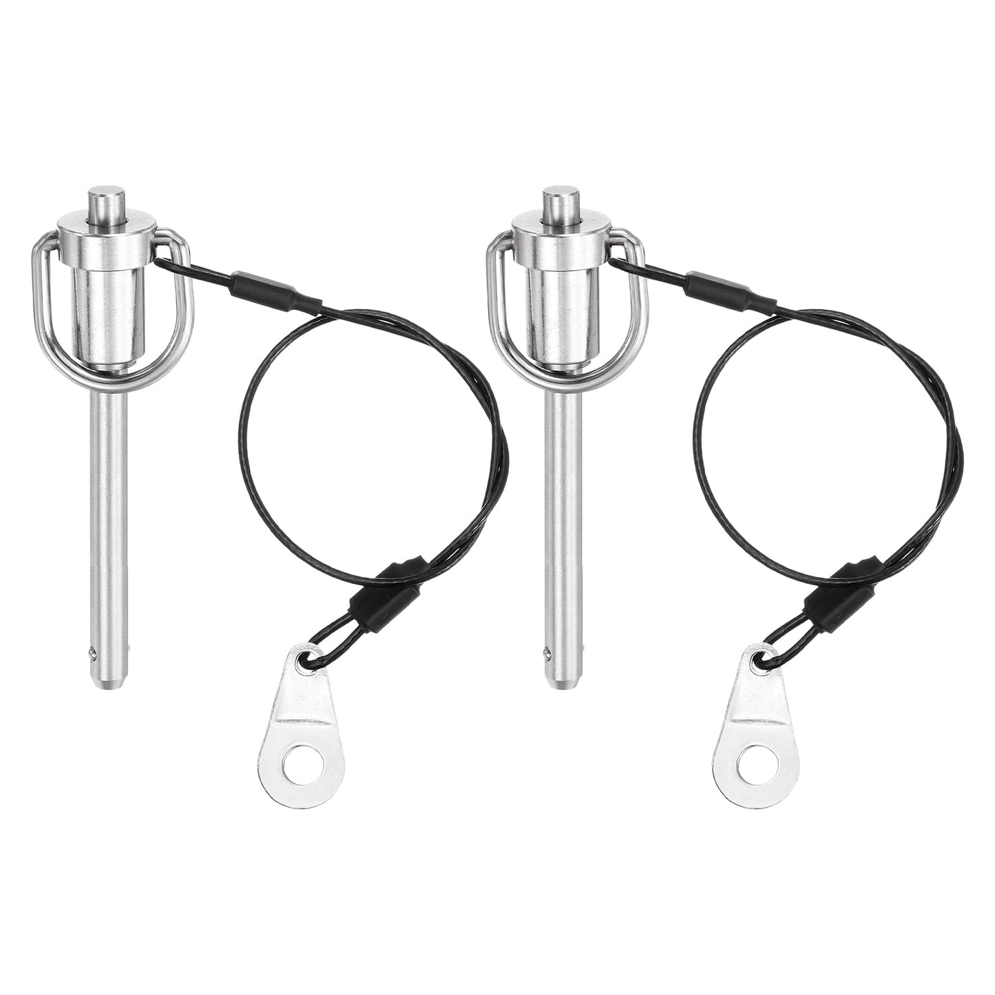 uxcell 2 Pcs Quick Release Pin, 1/4" x 2"(Dia. x L) Push-Button Ball Locking Pin 304 Stainless Steel Ring Handle Locking Pin with Wire for Audio Bimini Top Marine, Silver