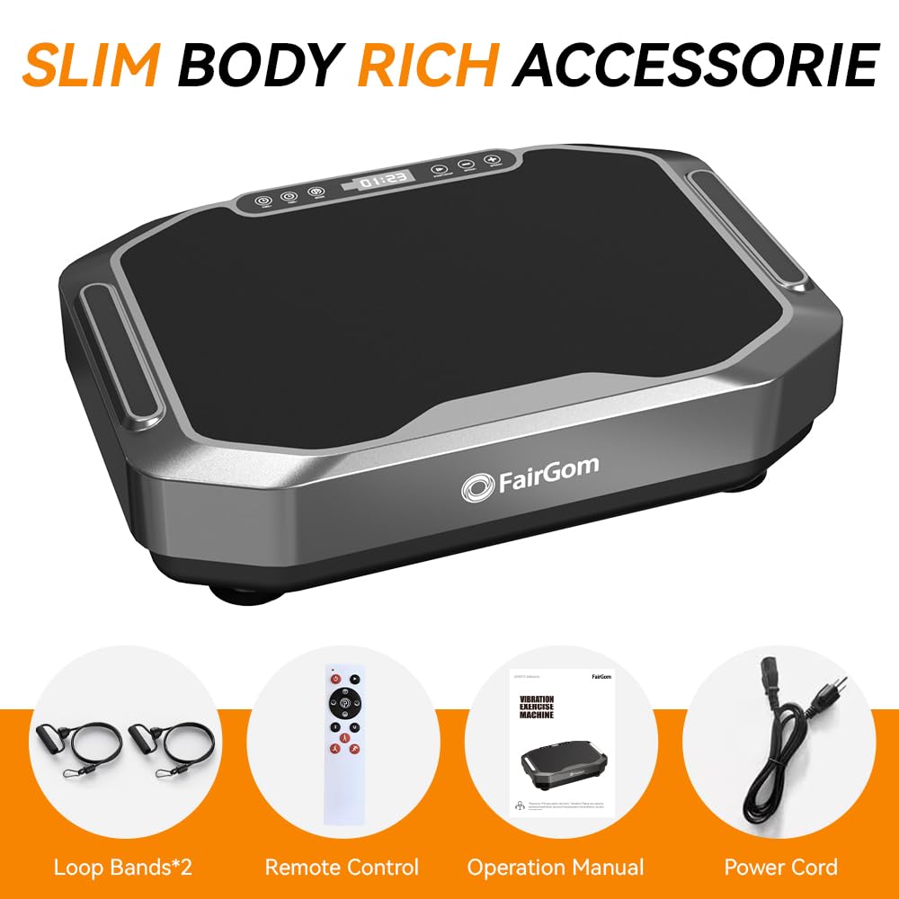 Fairgom Vibration Plate Exercise Machine with LED Display, Fitness Vibrating Lymphatic Drainage Full Body Workout Shaker for Weight Loss, Vibrate Fitness Platform with Cool Lights