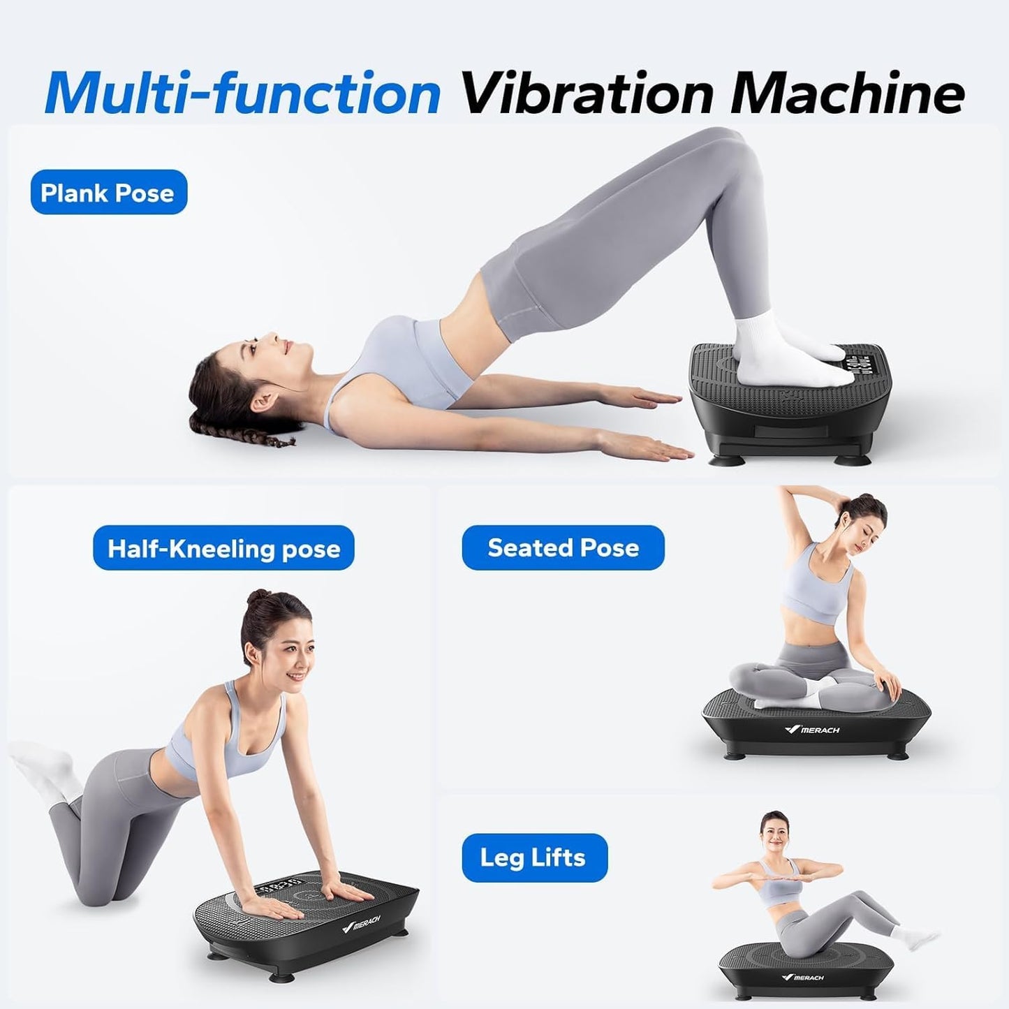 MERACH Vibration Plate Exercise Machine, Whole Body Workout Equipment for Women, Bluetooth and Silicone Pedal, Vibration Plate with Auto Mode, Vibrate Fitness Platform for Home (Black)