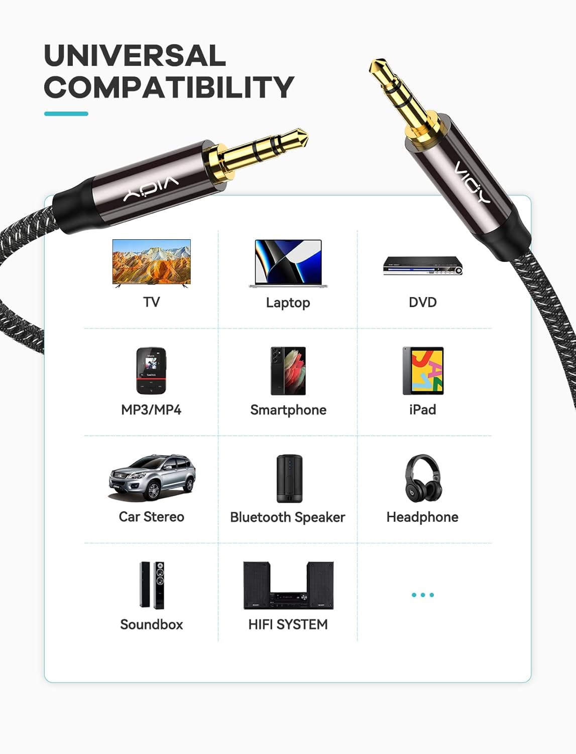 (50 3.5 mm VIOY Aux Cable ft), [Copper Shell, Hi-Fi Sound] Male to Male Braided Auxiliary Cord Compatible