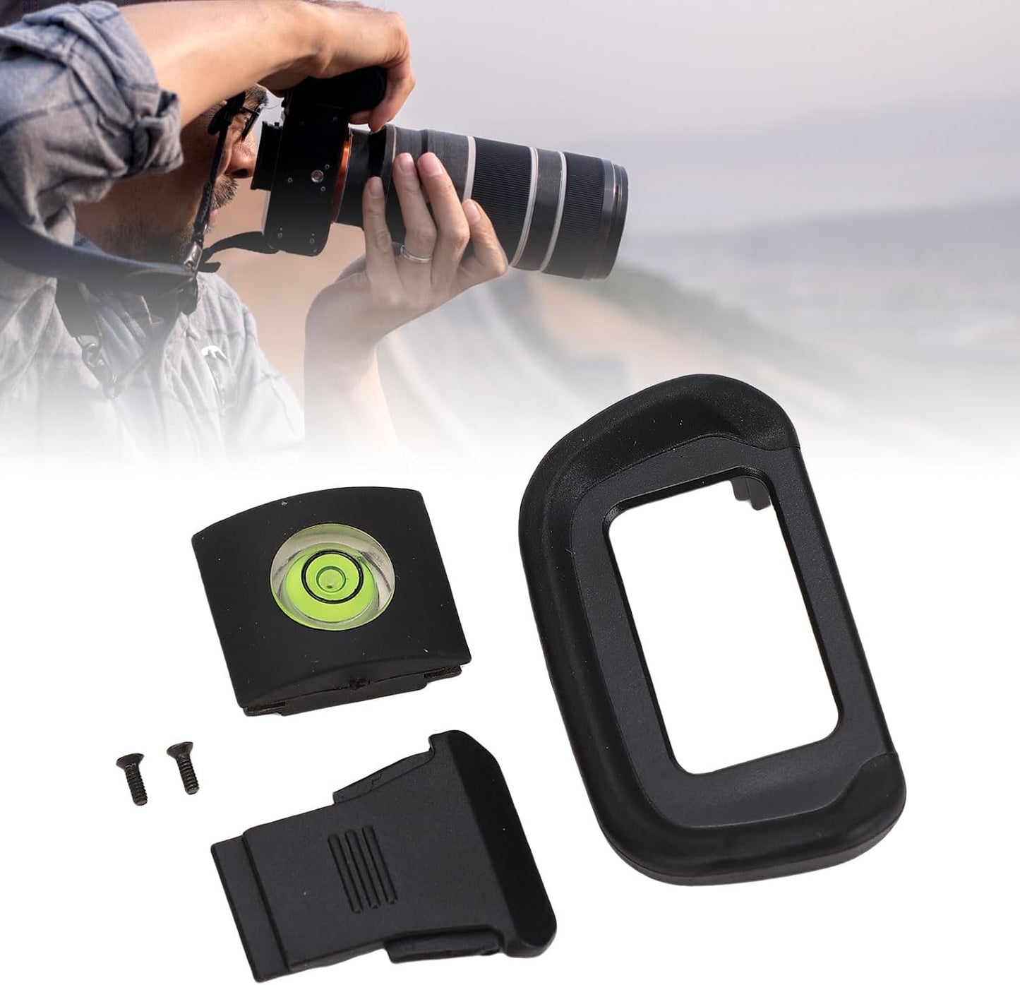 Set, R10 Jonlaki Camera Eyecup Level Hot Shoe Cover Soft ABS Viewfinder Eyecup with Bubble Level and Hot Shoe Cap, Fit