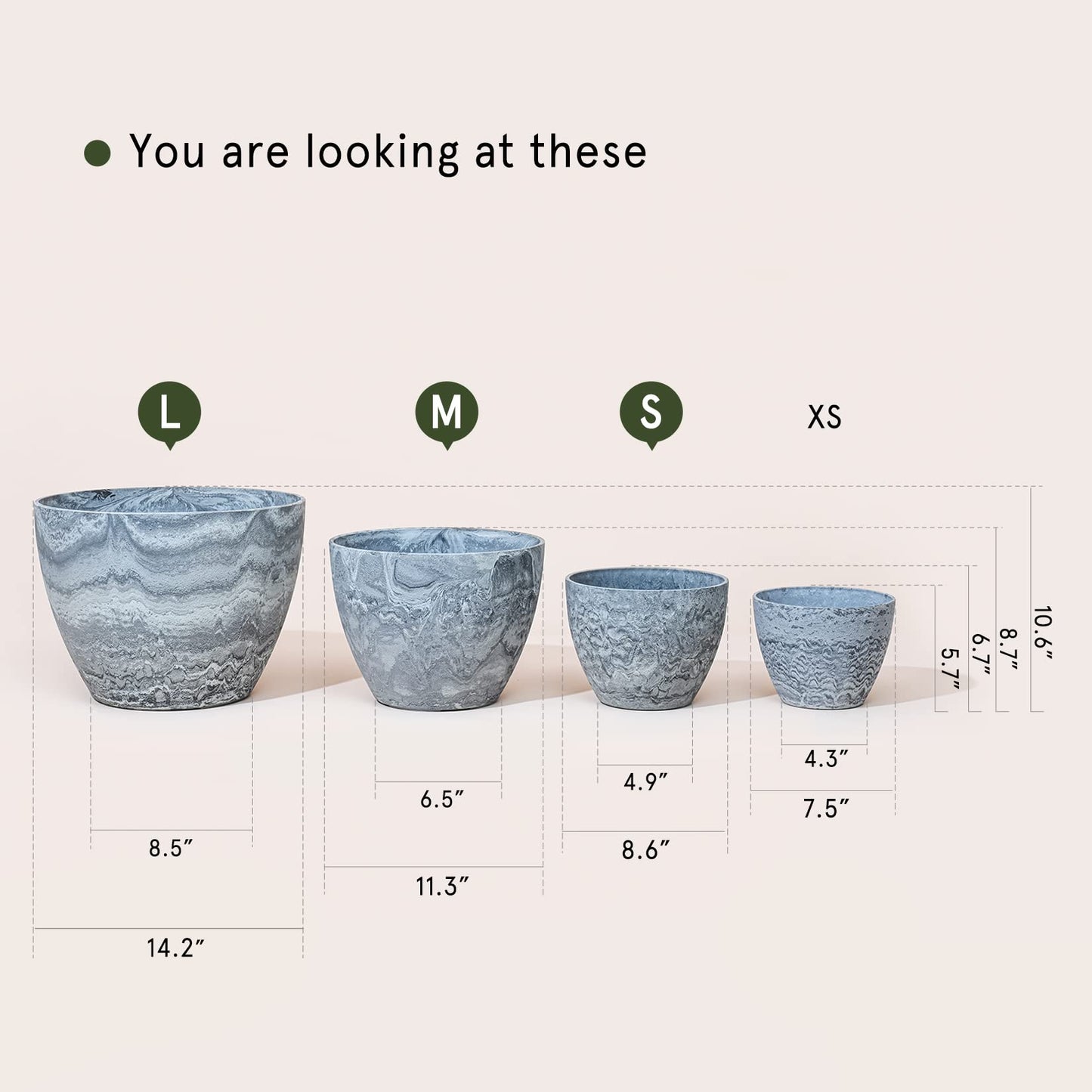 LA JOLIE MUSE 14.2/11.3/8.6 Inch Round Planter,Indoor/Outdoor Large Planters Set of 3,Grey Plant Container with Drain Holes,Tree Flower Plant Pots for Patio and Deck