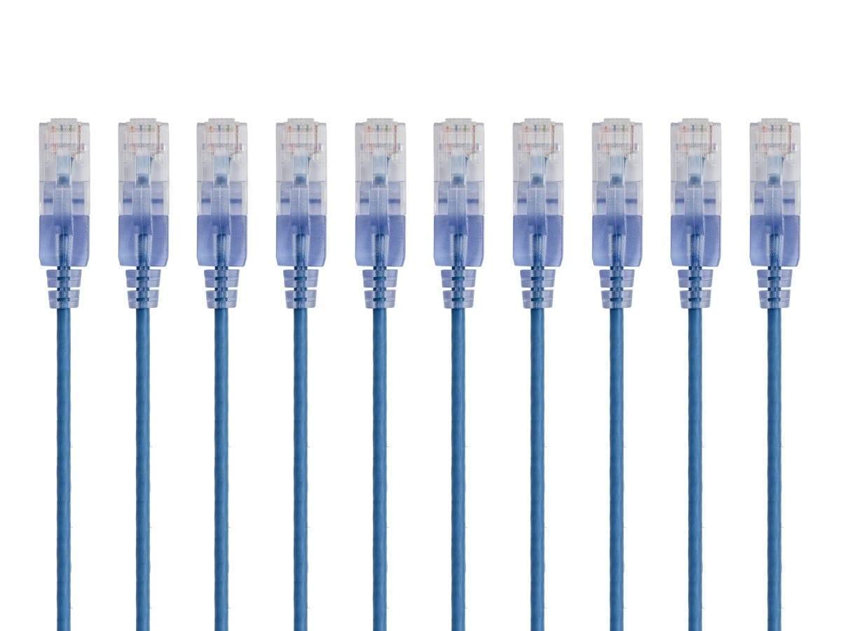 Cat6A RJ45, 550Mhz, 10G, 30AWG, 10-Pack, 3 Monoprice Ethernet Patch Cable - Snagless UTP, Pure Bare Copper Wire, Feet