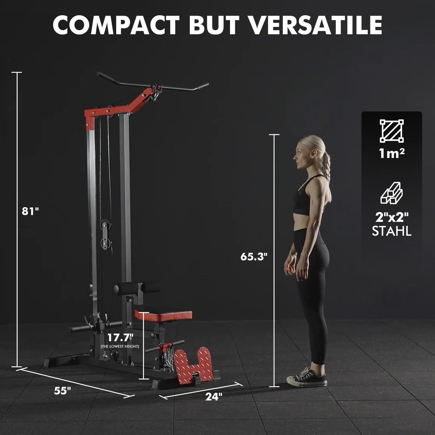 Mikolo LAT Pulldown Machine, LAT Row Cable Machine with Leg Hold Down Attachment, LAT Tower with Cable Row Attachment, Cable Machine Home Gym, Red