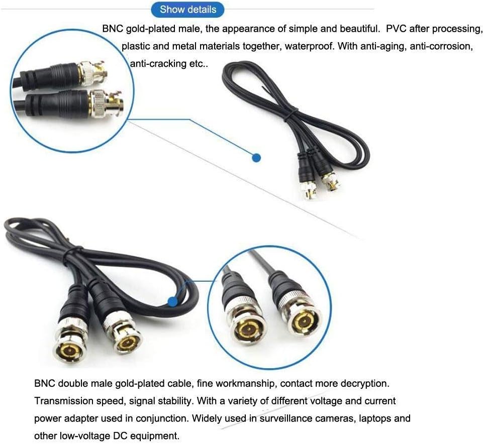 JOINSI 5-Pack 6.6ft 75-Ohm BNC Male to BNC Male Jumper Cable Extension Connector for CCTV DVR to TV System