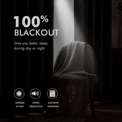 MIULEE 100% Blackout Linen Textured Curtains - Thermal Insulated Copper Brown Drapes | 52 x 63 Inch (2 Panels)