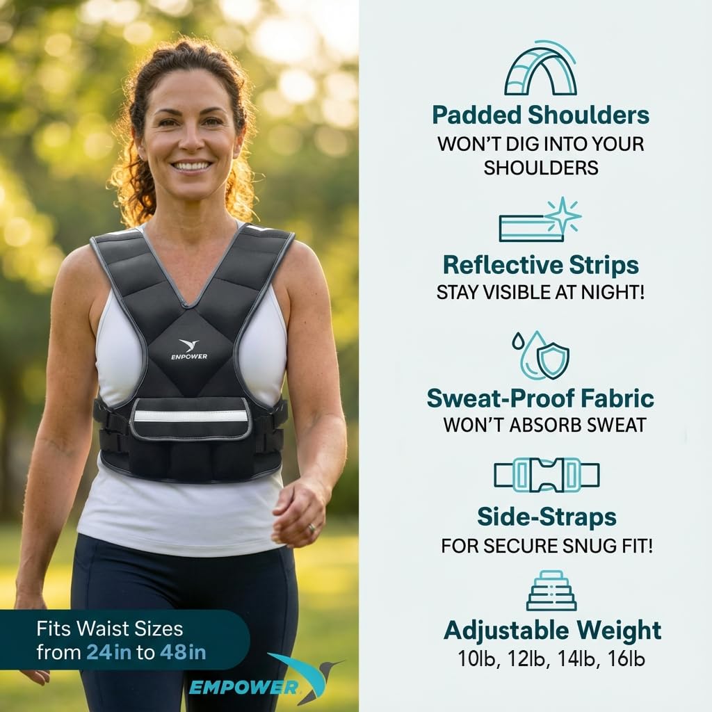 Empower Weighted Vest for Women - Workout Vest - Fixed 8lbs or Adjustable 10-12-14-16lbs - Adds Resistance to Strength Training, Running, Walking & Cardio - Designed To Fit A Woman’s Body
