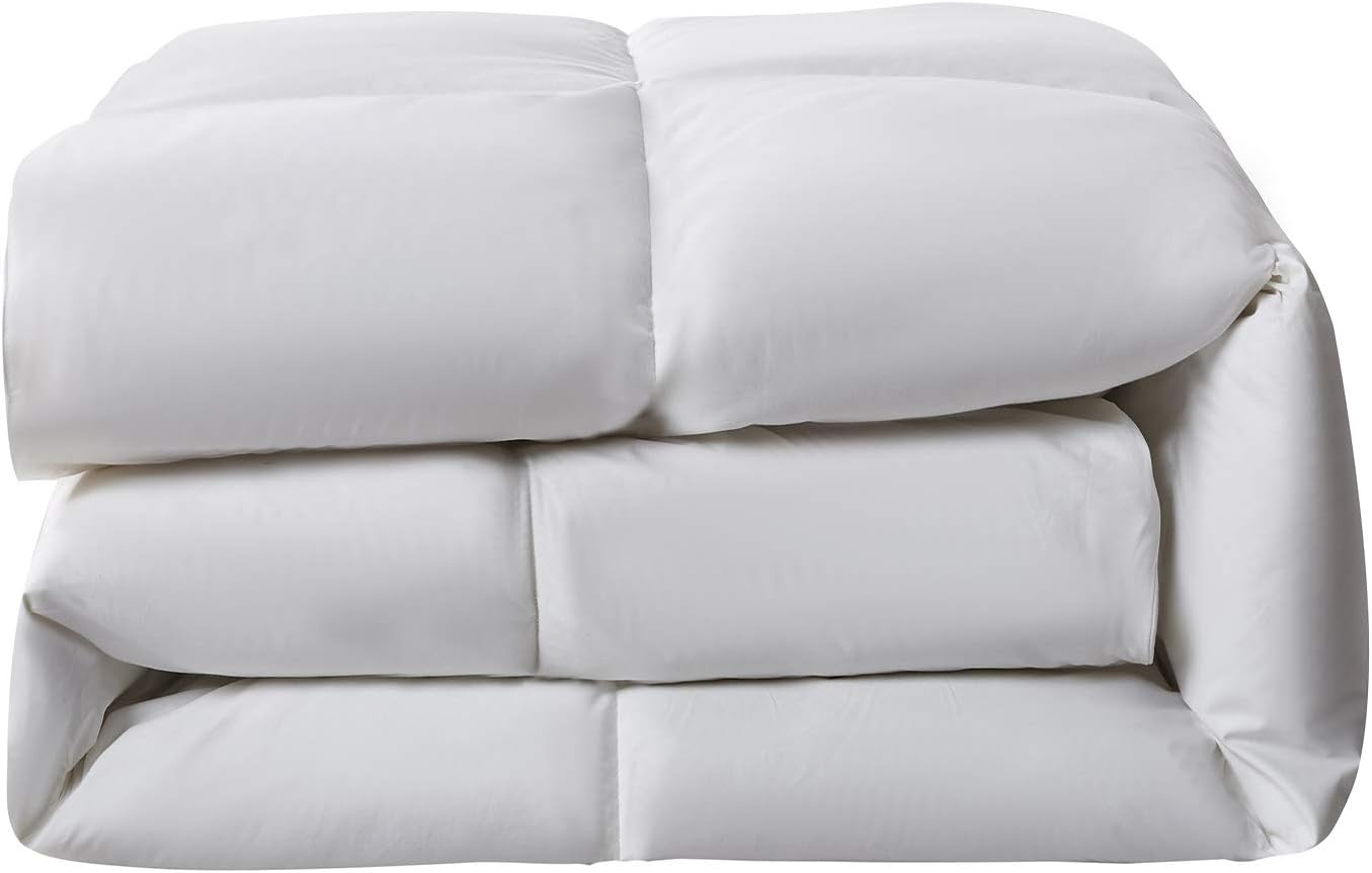 Serta Goose Feather Down Comforter - Hypoallergenic King Size Duvet Insert | 100% Cotton, All-Season Warmth, 106 x 90 Inch White