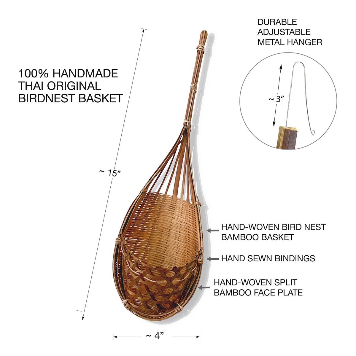 PANWA Handmade 100% Thai Bamboo Hanging Orchid Basket – 4 Inch Set of 6