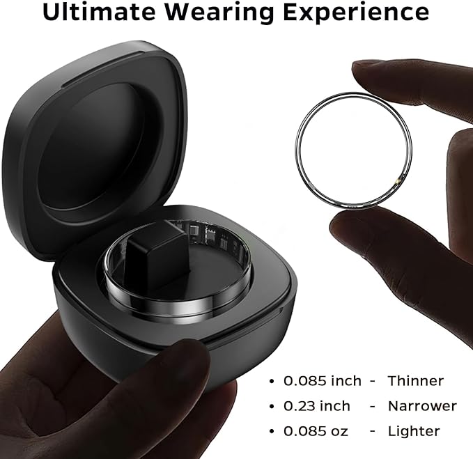 Ultra-Thin Smart Ring for Women Men,Sleep Tracker Ring with Heart Rate, Waterproof Fitness Ring for Activity Monitoring/Steps/Calories,No Subscription Fee,for iSO & Android (Black,9#)