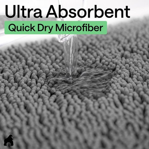 GORILLA GRIP Bath Rug Mat - Thick Soft Absorbent Chenille | Quick-Dry Microfiber, 60x24, Grey