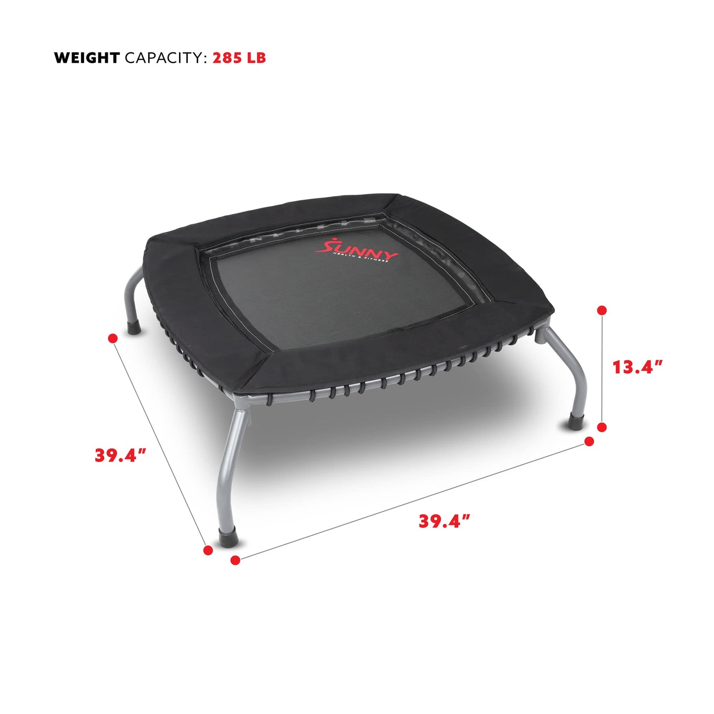 Sunny Health & Fitness Springless Mini Fitness Trampoline – Premium Adjustable Bungee-Style Indoor/Outdoor Exercise Rebounder for Quieter and Safer Workouts (36”) - SF-S021047