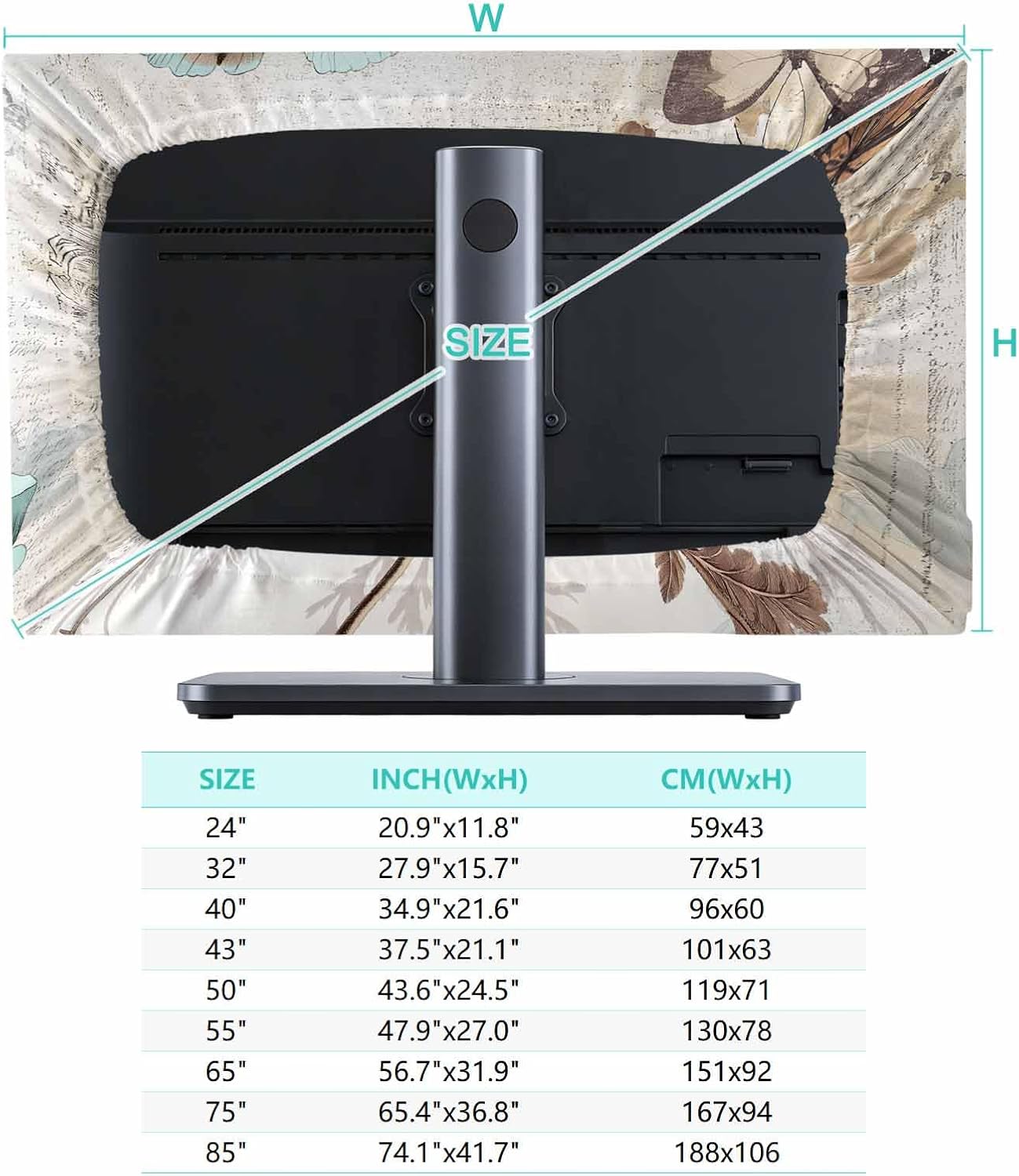 Singingin 85 Inch, Victorian Style Broccoli Butterfly TV Dust Cover Blue Flowers Plant Computer Monitor Cover Dustproof