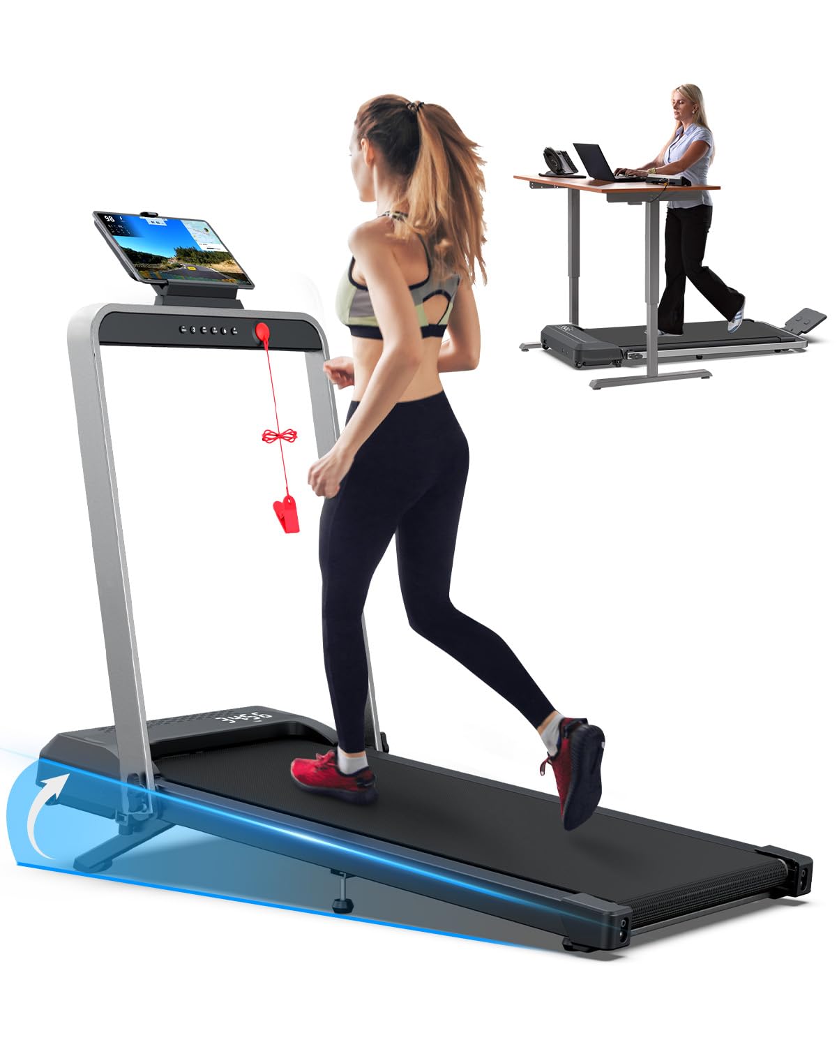 WELLFIT Foldable Treadmills 10% Incline, Under Desk Walking Pad Treadmill with 350LBS Weight Capacity, Portable Treadmill for Home Office with Handle, 3 in 1 Small Treadmill, No Assembly, Easy Storage
