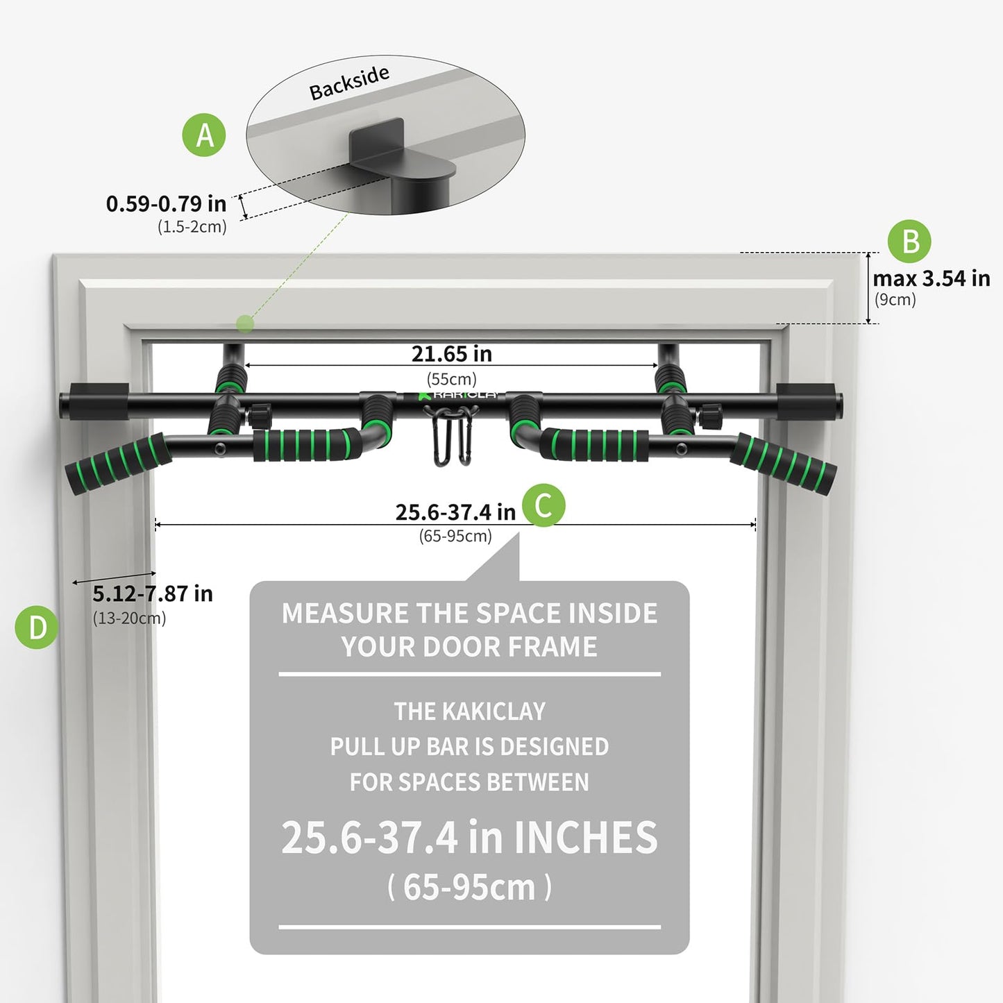 KAKICLAY New Upgrade Pull Up Bar for Doorway with Ergonomic Grip - Upto 440 Lbs Capacity, No Screwing or Slipping - USA Original Patent, Designed, Shipped, Warranty