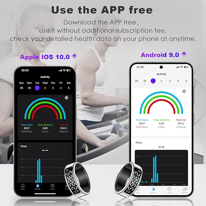Smart Health Ring with Screen,for Women Men Fitness Tracker with Heart Rate, Blood Oxygen, HRV, Sleep Monitoring, Step Counting, IP68 for iPhone and Android, No Subscription Fee (Gold, 9#)