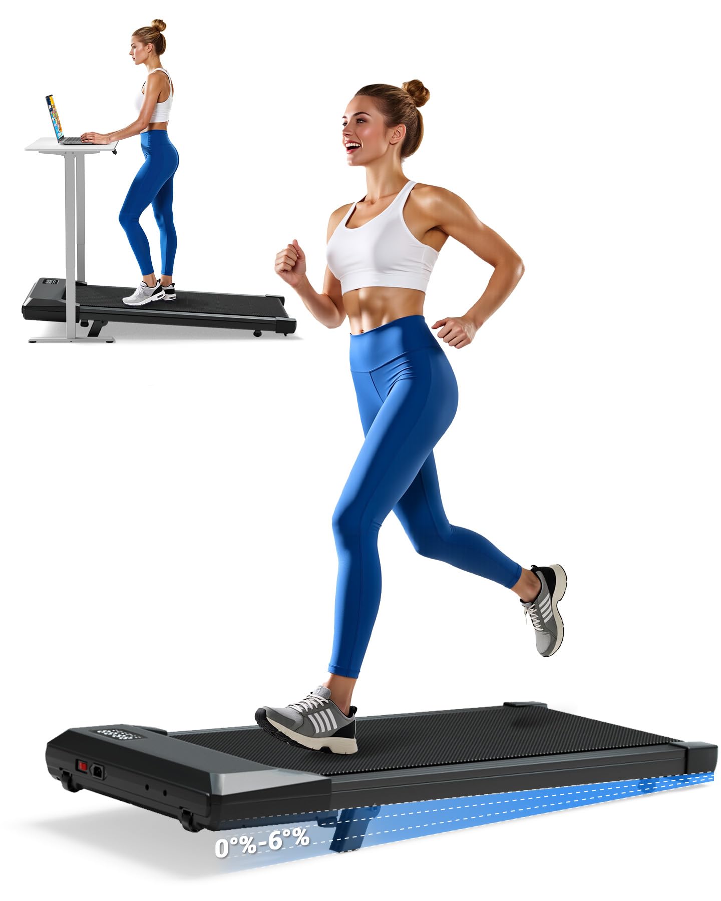 DeerRun Walking Pad Under Desk Treadmill with Incline, Quiet & Space-Saving Design for Home Office, 300 lbs Capacity, 0.6-3.8 MPH, App & Remote Control
