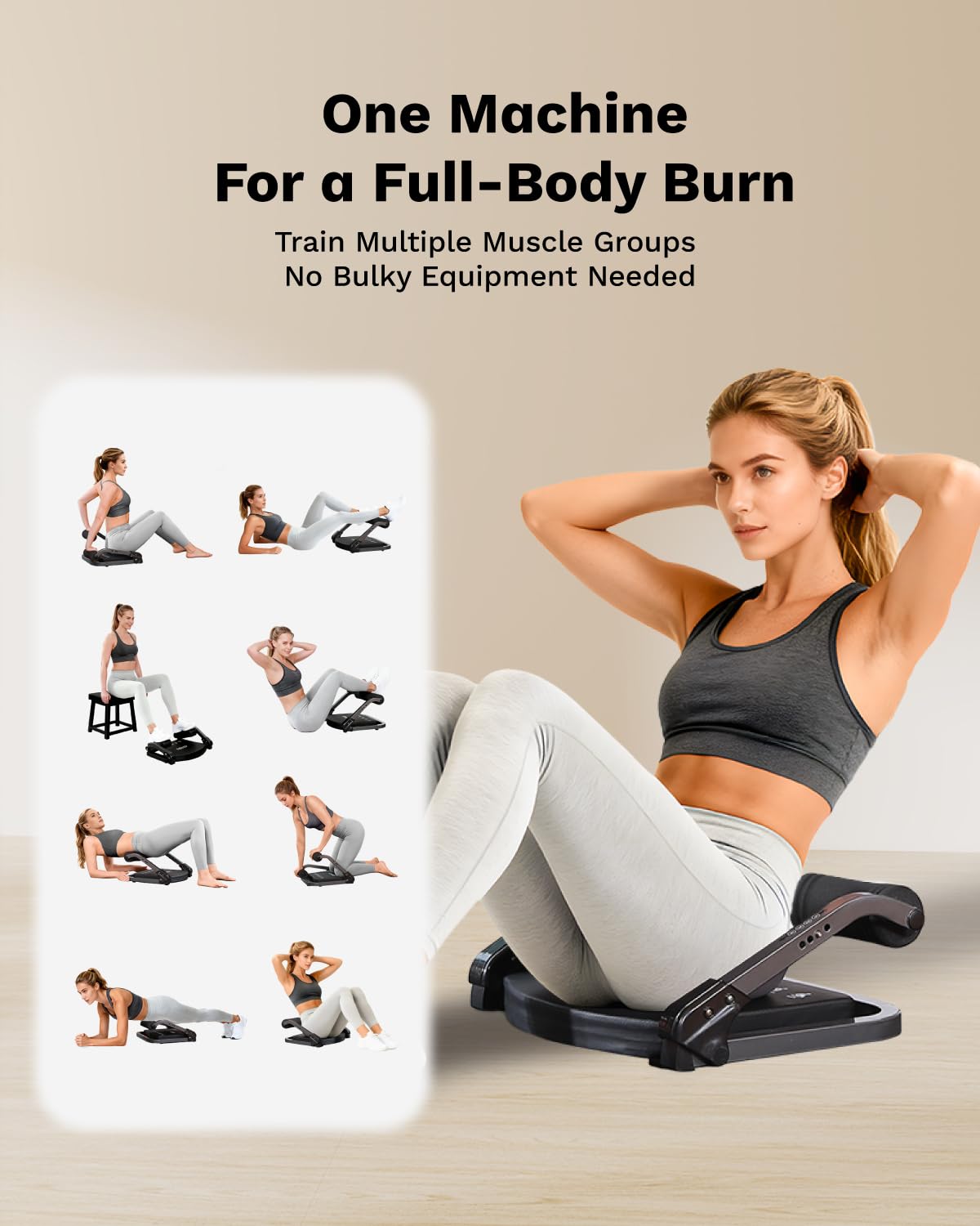 AIRHOP Ab Machine for Stomach Workout, Abs Workout Equipment for Sit Up Exercise, 4-Speed Adjustable Ab Trainer Machine with Automatic Rebound, Home Gym Abdominal Exercise Equipment for All Ages