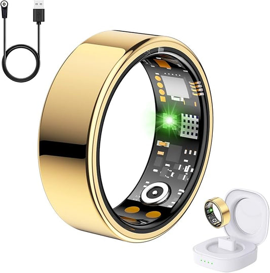 Health Tracker Ring, Smart Health Ring for Women Men with Heart Rate, Blood Oxygen, Sleep Monitor, Steps,Calories, No Subscription Fee, IP68 Waterproof Smart Ring for iPhone & Android (Gold, 13#)